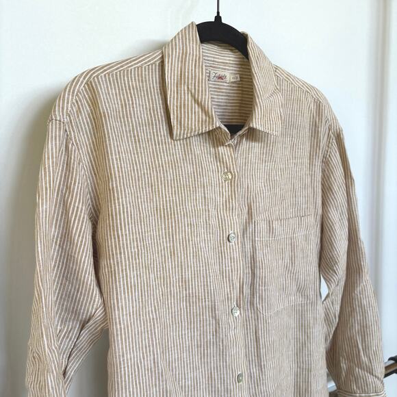 Faherty Striped Linen Beach Maxi Shirt Dress Button Down Vacation Oversized XS - Picture 2 of 9